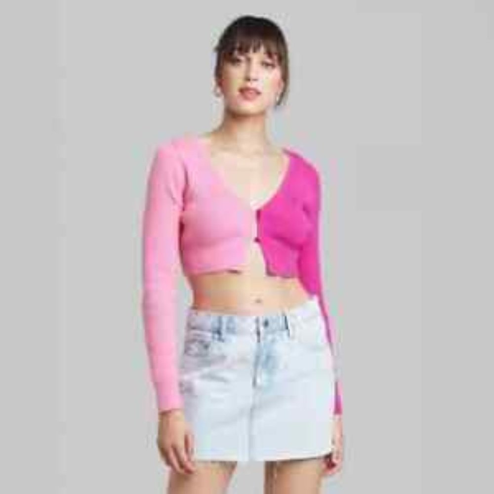 Women's Cropped Cardigan Pink Spliced